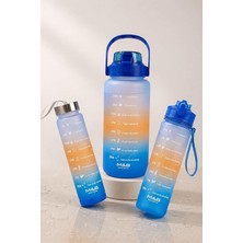 Motivasyonel Matara Seti (2l - 900ML - 500ML) - Tritan Pipetli Sporcu Su Şişesi Bpa Free(Mavili)