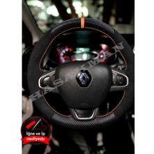 Hasakman Renault Captur 1 Dikme Direksiyon Kılıfı Alcantara Süet Mat Karbon Taba Yüzük ve Dikiş 2013-2019