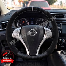 Hasakman Nissan Pulsar C13 Dikme Direksiyon Kılıfı Alcantara Süet Mat Karbon Gri Yüzük ve Dikiş 2014-2018