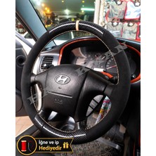 Hasakman Hyundai Sonata Ef Dikme Direksiyon Kılıfı Alcantara Süet Mat Karbon Bej Yüzük ve Dikiş 2001-2005