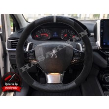 Hasakman Peugeot Partner K9 Dikme Direksiyon Kılıfı Alcantara Süet Mat Karbon Gri Yüzük ve Dikiş 2018-2021