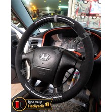 Hasakman Hyundai Trajet Dikme Direksiyon Kılıfı Alcantara Süet Mat Karbon Gri Yüzük ve Dikiş 2000-2008