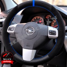 Hasakman Opel Meriva A Dikme Direksiyon Kılıfı Alcantara Süet Mat Karbon Mavi Yüzük ve Dikiş 2006-2010