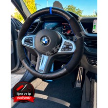 Hasakman Bmw X6 F16 Dikme Direksiyon Kılıfı Alcantara Süet Mat Karbon Mavi Yüzük ve Dikiş 2014-2019