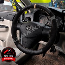 Hasakman Hyundai Matrix Dikme Direksiyon Kılıfı Alcantara Süet Mat Karbon Bej Yüzük ve Dikiş 2008-2010