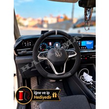 Hasakman Vw Taigo Dikme Direksiyon Kılıfı Alcantara Süet Mat Karbon Gri Yüzük ve Dikiş 2021-2026