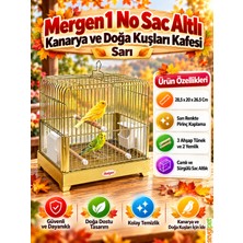 Kanarya ve Doğa Kuşları Kafesi Sarı (28,5 x 20 x 26,5 cm – Camlı, Sürgülü Sac Tepsili, 3 Ahşap Tünekli Pirinç Kaplama Kuş Kafesi)