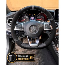 Hasakman Mercedes W205 Dikme Direksiyon Kılıfı Alcantara Süet Mat Karbon Gri Yüzük ve Dikiş 2014-2018