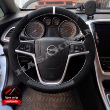 Hasakman Opel Meriva B Dikme Direksiyon Kılıfı Alcantara Süet Mat Karbon Beyaz Yüzük ve Dikiş 2010-2017