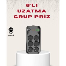Pileli Store 6’lı Grup Priz Termal Korumalı USB Type-C Çoklu Priz 2 Metre Kablo