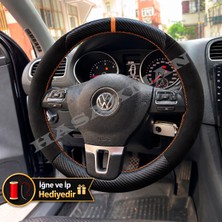 Hasakman Vw Polo 6r Dikme Direksiyon Kılıfı Alcantara Süet Mat Karbon Taba Yüzük ve Dikiş 2009-2014