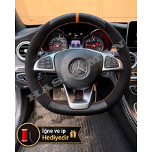 Hasakman Mercedes A W176 Dikme Direksiyon Kılıfı Alcantara Süet Mat Karbon Taba Yüzük ve Dikiş 2015-2018