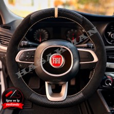 Hasakman Fiat Egea Sedan Dikme Direksiyon Kılıfı Alcantara Süet Mat Karbon Bej Yüzük ve Dikiş 2015-2021