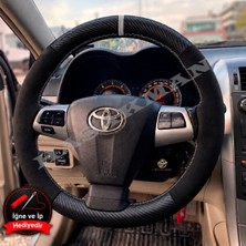 Hasakman Toyota Urban Cruiser Dikme Direksiyon Kılıfı Alcantara Süet Mat Karbon Gri Yüzük ve Dikiş 2009-2014