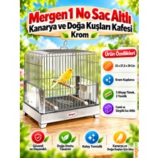 Kanarya ve Doğa Kuşları Kafesi Krom (33 x 27,5 x 29 cm – Camlı, Sürgülü Tepsili ve 3 Ahşap Tünekli Kuş Kafesi)