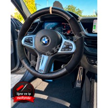 Hasakman Bmw F20 Dikme Direksiyon Kılıfı Alcantara Süet Mat Karbon Bej Yüzük ve Dikiş 2015-2019