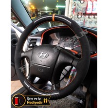 Hasakman Hyundai Santa Fe Dikme Direksiyon Kılıfı Alcantara Süet Mat Karbon Taba Yüzük ve Dikiş 2001-2006