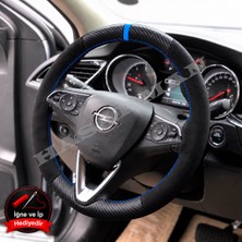 Hasakman Opel Crossland  Dikme Direksiyon Kılıfı Alcantara Süet Mat Karbon Mavi Yüzük ve Dikiş 2017-2024
