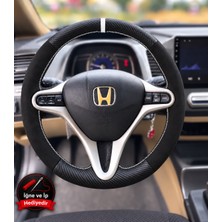 Hasakman Honda Civic Fn2 Dikme Direksiyon Kılıfı Alcantara Süet Mat Karbon Beyaz Yüzük ve Dikiş 2006-2012