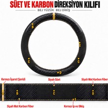 Hasakman Honda Civic Fc5 Dikme Direksiyon Kılıfı Alcantara Süet Mat Karbon Bej Yüzük ve Dikiş 2016-2021