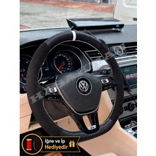 Hasakman Vw Crafter 2 Dikme Direksiyon Kılıfı Alcantara Süet Mat Karbon Beyaz Yüzük ve Dikiş 2017-2024