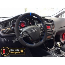 Hasakman Kia Pro Ceed Dikme Direksiyon Kılıfı Alcantara Süet Mat Karbon Mavi Yüzük ve Dikiş 2013-2018