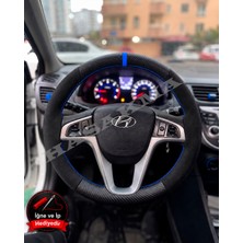 Hasakman Hyundai Accent Blue Dikme Direksiyon Kılıfı Alcantara Süet Mat Karbon Mavi Yüzük ve Dikiş 2011-2019