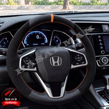 Hasakman Honda Civic Fk7 Dikme Direksiyon Kılıfı Alcantara Süet Mat Karbon Taba Yüzük ve Dikiş 2016-2021