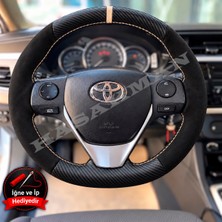 Hasakman Toyota Avensis T270 Dikme Direksiyon Kılıfı Alcantara Süet Mat Karbon Bej Yüzük ve Dikiş 2015-2018