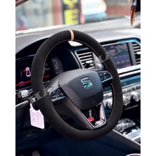 Hasakman Seat Ateca Dikme Direksiyon Kılıfı Alcantara Süet Mat Karbon Bej Yüzük ve DIKIŞ2016-2020