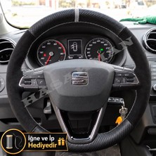 Hasakman Seat Toledo Dikme Direksiyon Kılıfı Alcantara Süet Mat Karbon Gri Yüzük ve Dikiş 2015-2018