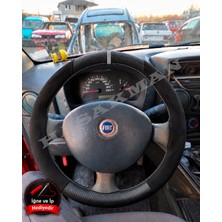 Hasakman Fiat Doblo 1 Dikme Direksiyon Kılıfı Alcantara Süet Mat Karbon Gri Yüzük ve Dikiş 2005-2010