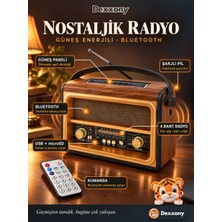Dexxony Bt-89 Nostaljik Radyo Güneş Panelli Şarjlı Bluetooth Hoparlör Fm Am Sw USB Microsd Kumandalı