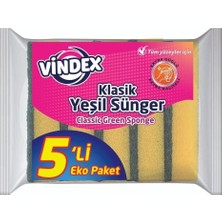 Esranın Dünyası Vindex Klasik Yeşil Bulaşık Süngeri, 5'li Ekonomik Paket, Mutfak Temizliği Için