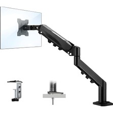 17–32 Inç Amortisörlü Tekli Pivot Monitör Kolu, Gazlı Yaylı, 2–9 Kg, Çift Montaj Seçeneği Sıkıştırma ve Vidalama, 360° Döner, Vesa Uyumlu Stant Siyah