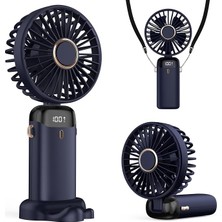USB Vantilatör, 4200MAH Şarjlı El Tipi Fan, LED Ekranlı, 3'ü 1 Arada El/boyun/masa Fanı, Yaz, Ofis, Seyahat Için, Kadınlar, Kızlar ve Çocuklara Hediye (Lacivert)
