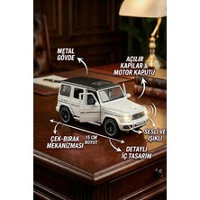 Metal Çek Bırak Mercedes G65 Beyaz Sesli ve Işıklı Kapıları Açılan Oyuncak Arazi Aracı