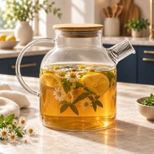 Isıya Dayanıklı Borosilikat Cam Demlik 1800 ml Paslanmaz Çelik Süzgeçli Şık Sunum Demliği | Kitchera Home
