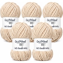 Esranın Dünyası Kadife Ip, 5'li Paket 5X100 Gr. 120 Mt., Soft Chenille BULKY%100 Mikro Polyester, Amigurumi, Oyuncak, Bebek Battaniyesi, Yumuşak, Lüks & Canlı Renkler, 1037-KREM