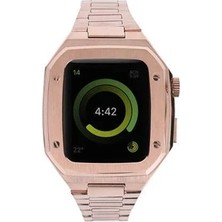 Pileli Store Newface Apple Watch 44MM Metal Petek Kasalı Kordon - Rose Gold