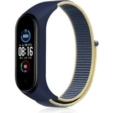 Pileli Store Newface Xiaomi Mi Band 4 Hasırlı Cırtcırtlı Kordon - Sarı-Lacivert