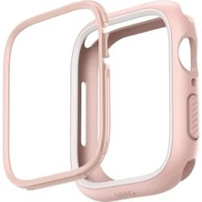 Pileli Store Uniq Apple Watch 41MM Moduo Camlı Kasa Ekran Koruyucu - Pembe-Beyaz