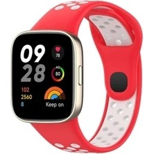 Pileli Store Newface Xiaomi Redmi Watch 3 Spor Delikli Kordon - Kırmızı-Beyaz