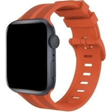Pileli Store Newface Apple Watch 42MM KR408 Çizgili Silikon Kordon - Turuncu