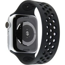 Pileli Store Newface Apple Watch 42MM Ayarlı Delikli Silikon Kordon - Siyah-Siyah