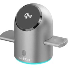 Pileli Store Earldom WC76 3in1 15W Telefon 2.5W Saat ve 5W Airpods Için Dönebilen Kablosuz Şarj Standı - Gri