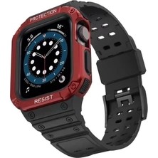 Pileli Store Newface Apple Watch 42MM KR401 Silikon Kordon - Siyah-Kırmızı