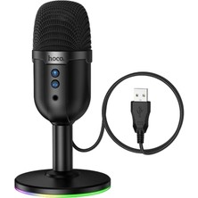 Pileli Store Hoco. L25 Bright 360 Derece Rgb USB Yayıncı Masaüstü Mikrofonu - Siyah