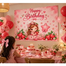 Bkmc Party Çilek Kız Temalı Doğum Günü Brandası Happy Birthday Afiş Parti Süsü Arka Fon  Dekorasyonu Iyiki Doğdun | Çocuk Parti Süsleme Dekoru Doğum Günü Parti Seti Süsü