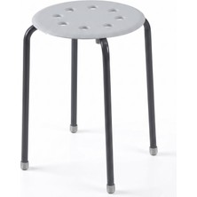 Mallart® Metal Ayaklı Plastik Tabure 44 cm - Minimalist Yuvarlak Mutfak ve Balkon Taburesi, Üst Üste Istiflenebilir Ergonomik Delikli Ev Taburesi, Gri/antrasit